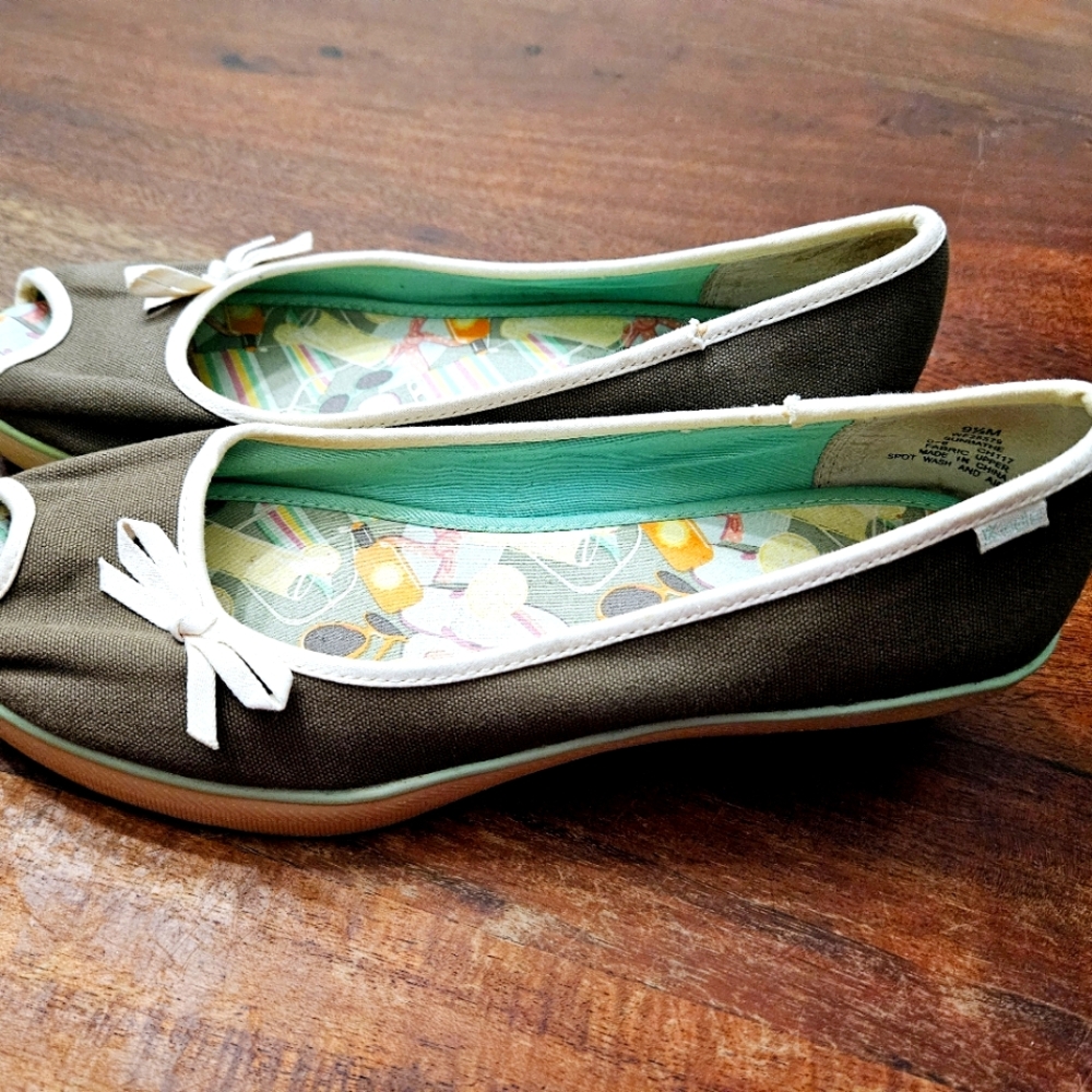 Keds Peep Toe Canvas Wedge Shoes Size 9.5